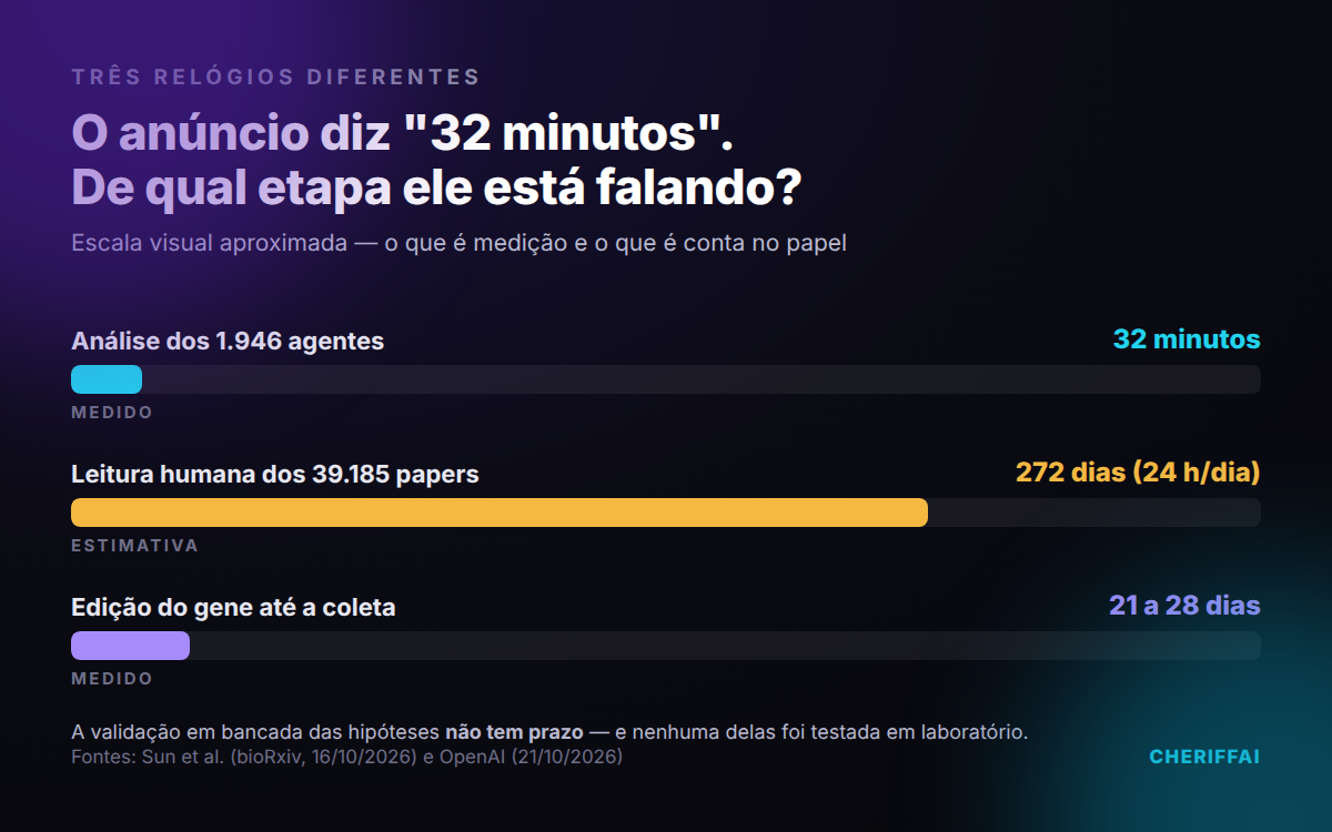Gráfico: três relógios — análise, leitura humana estimada e o experimento de bancada